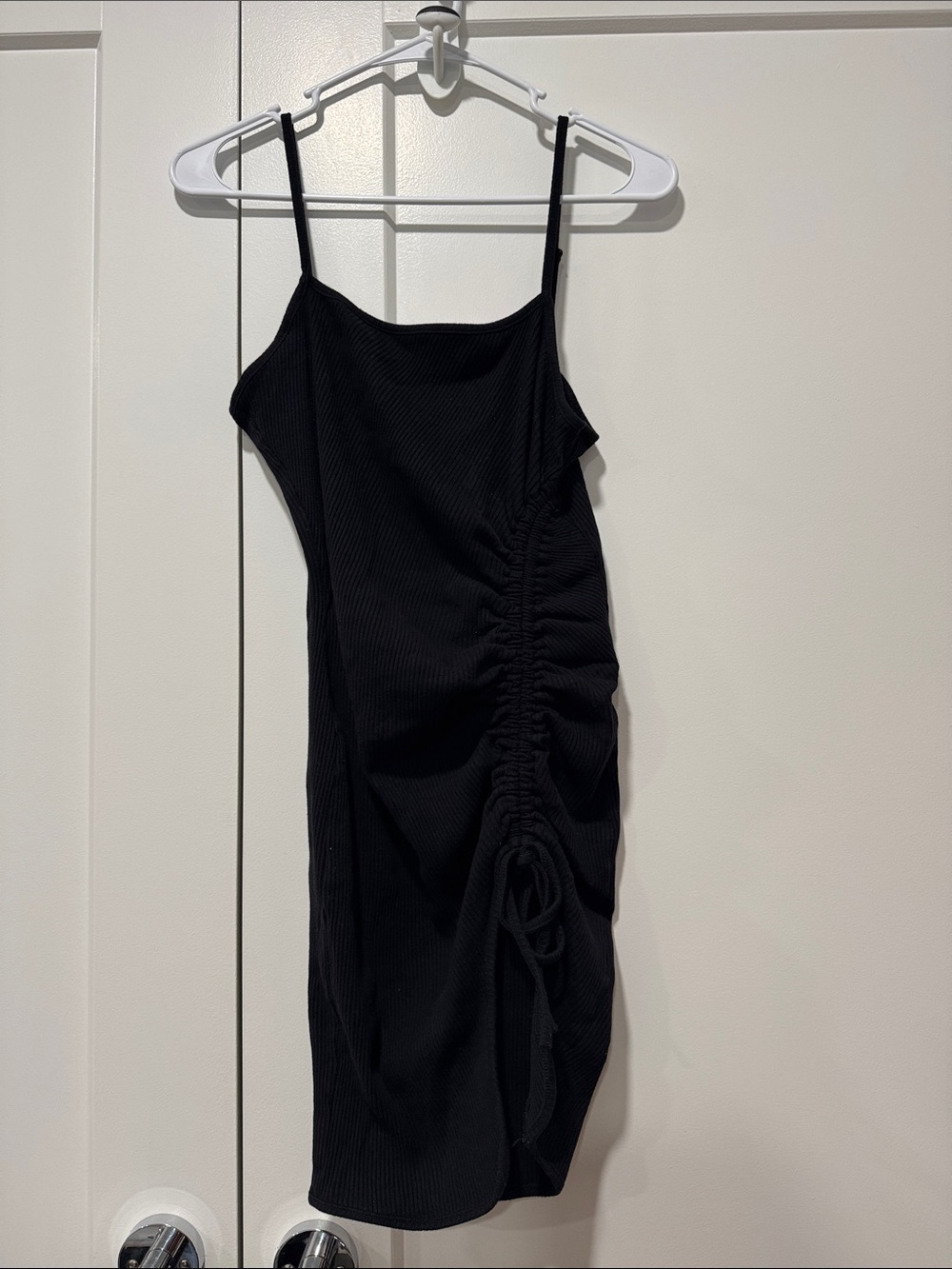 Black Ruched Spaghetti-Strap Bodycon Dress